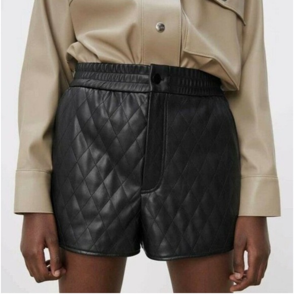 ZARA Faux Leather Quilted Shorts - Picture 6 of 11